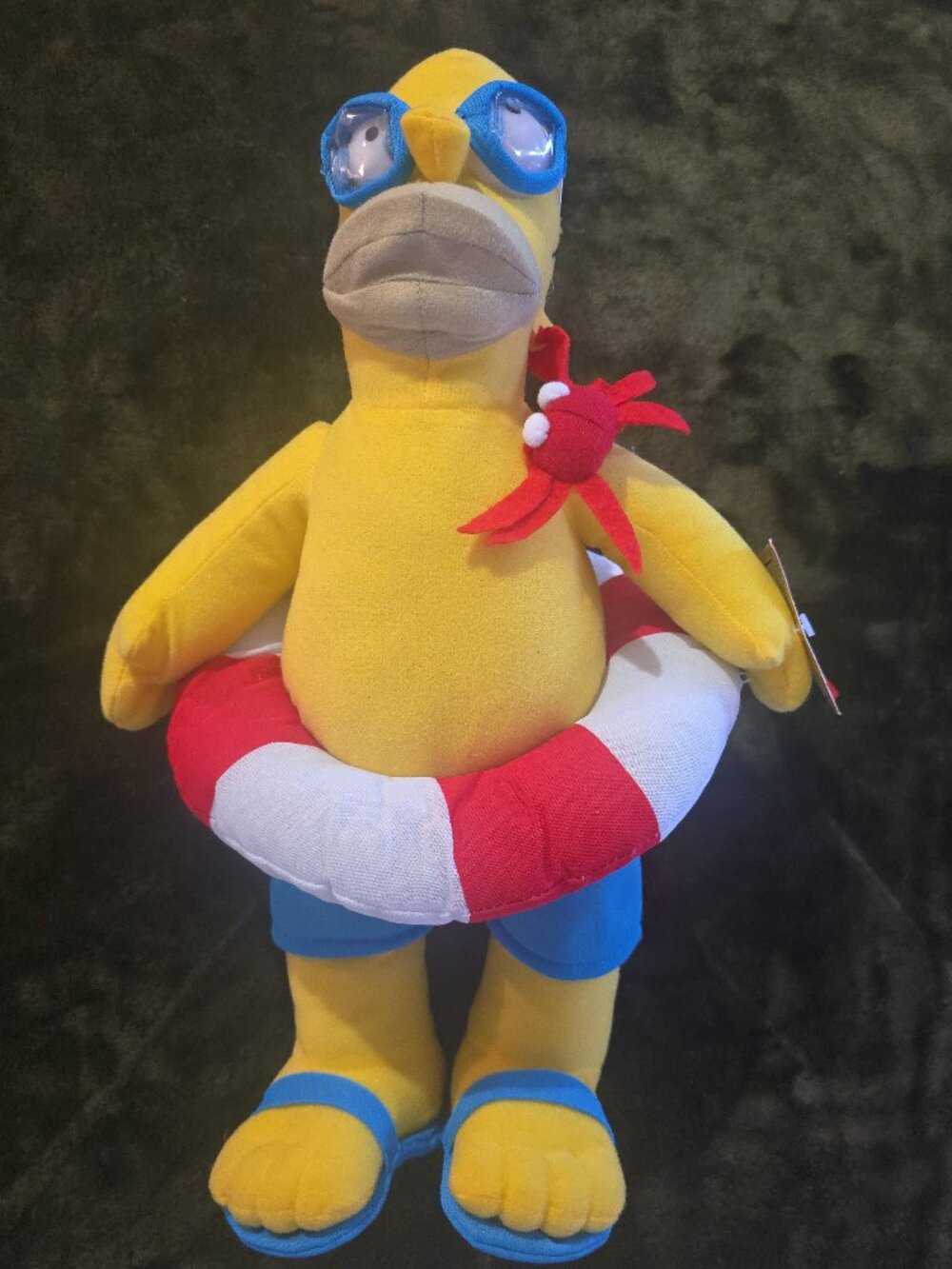 The Simpsons Beach Time Homer Plush 16" Toy Factory NWT Swim Float Goggles Crab
